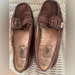 UGG Thelma Brown Suede Sherpa Lined Driving Moccasin Loafers size 7